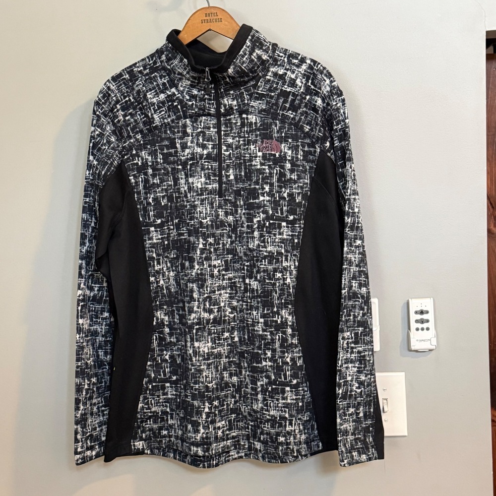 The North Face Mens 1/4 Zip Pullover Fleece Black White Grid Print Size Large